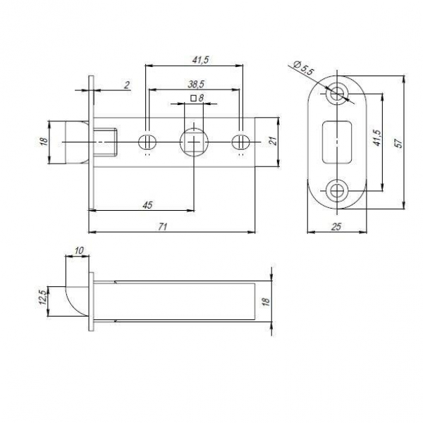 Защелка Punto (Пунто) PLASTPL45-R25 (PL45-R25) (врезная) SN мат. никель тех.упаковка без ответной планки