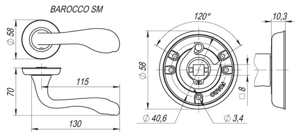 Ручка Fuaro (Фуаро) раздельная R.SM58.BAROCCO (BAROCCO SM) MAB-6 темная бронза