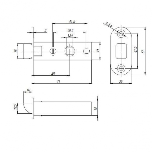Защелка Punto (Пунто) PLASTPL45-R25 (PL45-R25) (врезная) SN мат. никель тех.упаковка без ответной планки