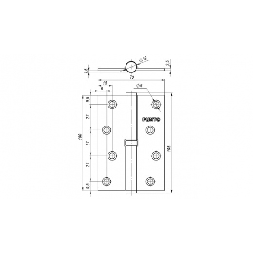 Петля Punto (Пунто) съемная IN4100SL PN левая (113-4 100х70х2.5) перл.никель