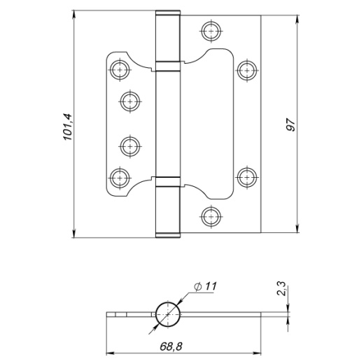 Петля Ajax (Аякс) универсальная без врезки IN4000W SN (100/P-2B 100x2,3) мат.никель